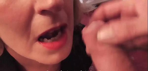  British Rosemary lets the Panty Pervert cum in her mouth.